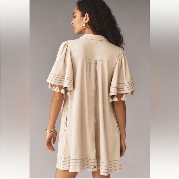 Maeve By Anthropologie Collared Button Down Mini Dress Size Medium Tan - Picture 11 of 12